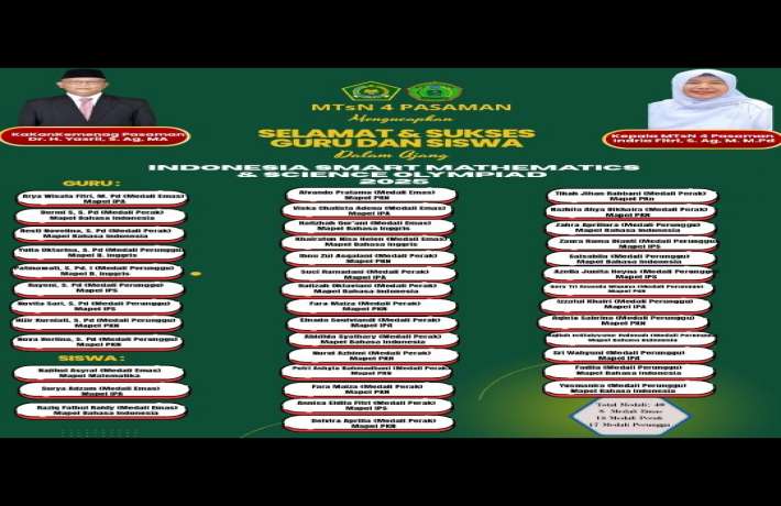 Pecah Rekor Guru dan Siswa MTsN 4 Pasaman Sabet 40 Medali di Ajang ISMSO 2025 