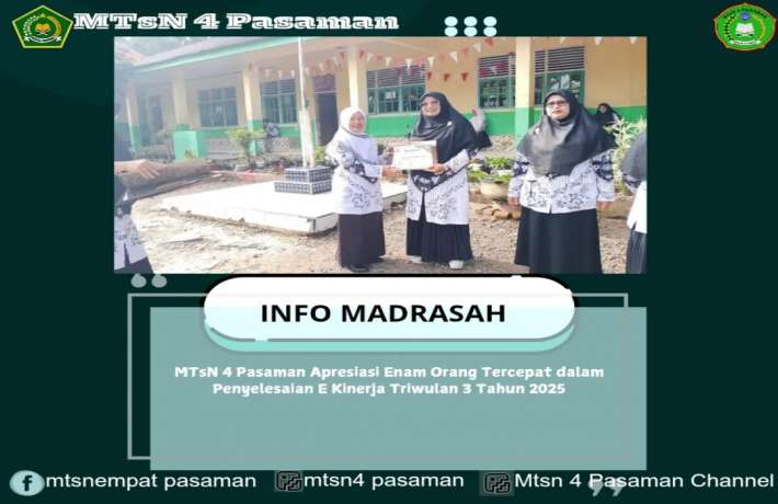 MTsN 4 Pasaman Apresiasi 6 Pegawai Tercepat dalam Penyelesaian E-Kinerja Triwulan III 